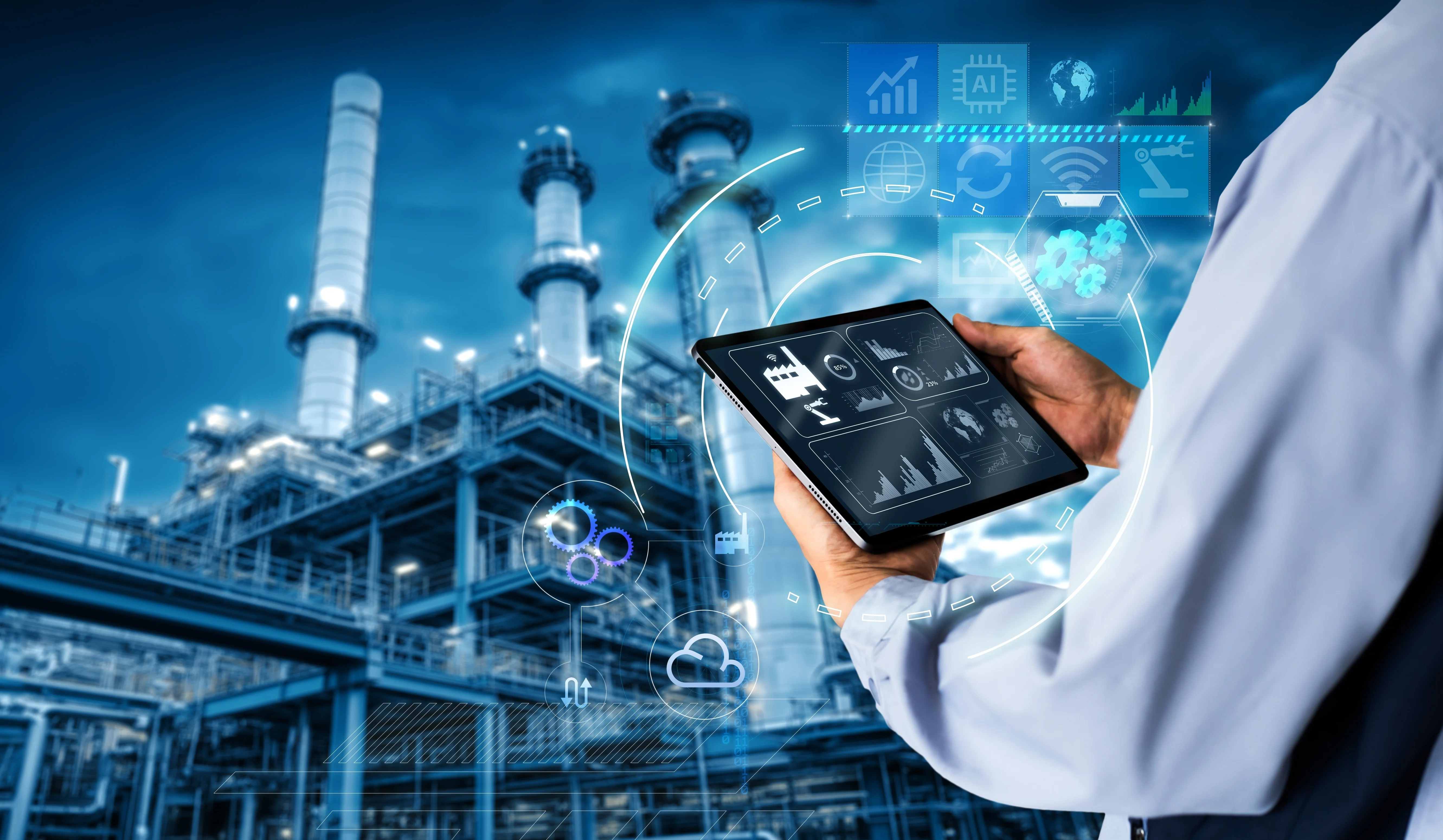 Engineer reviewing industrial asset data on a tablet